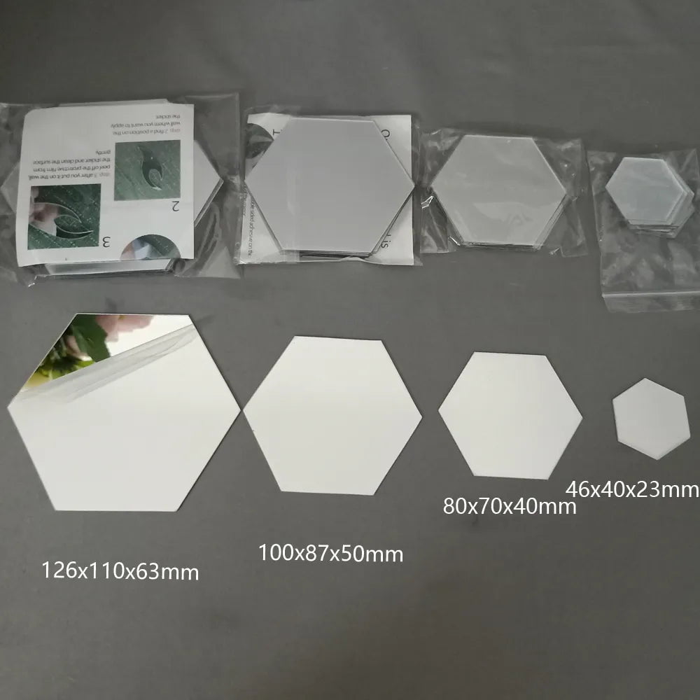 Storazone 6/12Pcs Hexagon Acrylic Mirror Wall Sticker Home Decor DIY Removable Hexagonal Decorative Mirror Decal Art Ornaments For Home