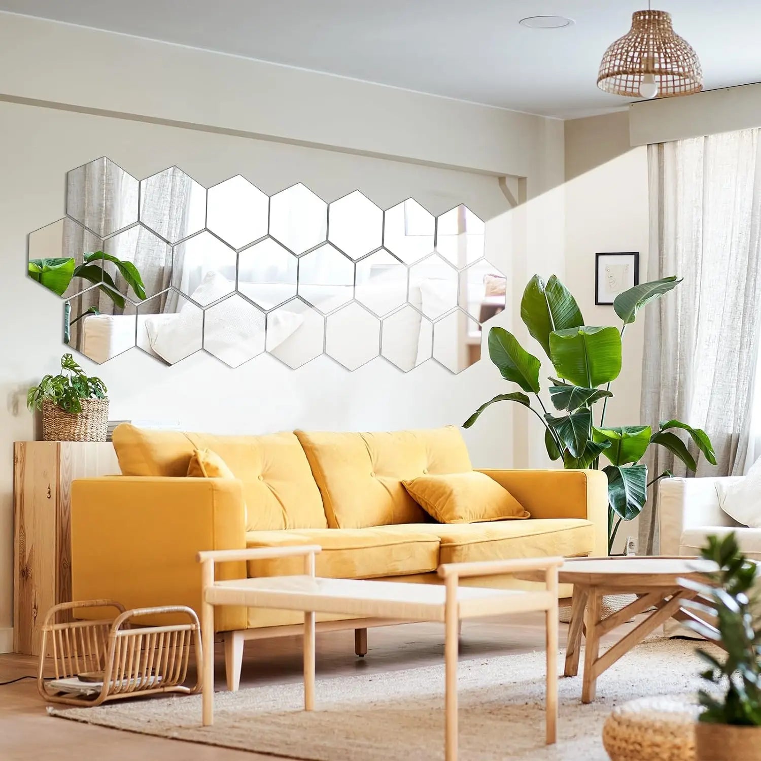 Storazone 6/12Pcs Hexagon Acrylic Mirror Wall Sticker Home Decor DIY Removable Hexagonal Decorative Mirror Decal Art Ornaments For Home