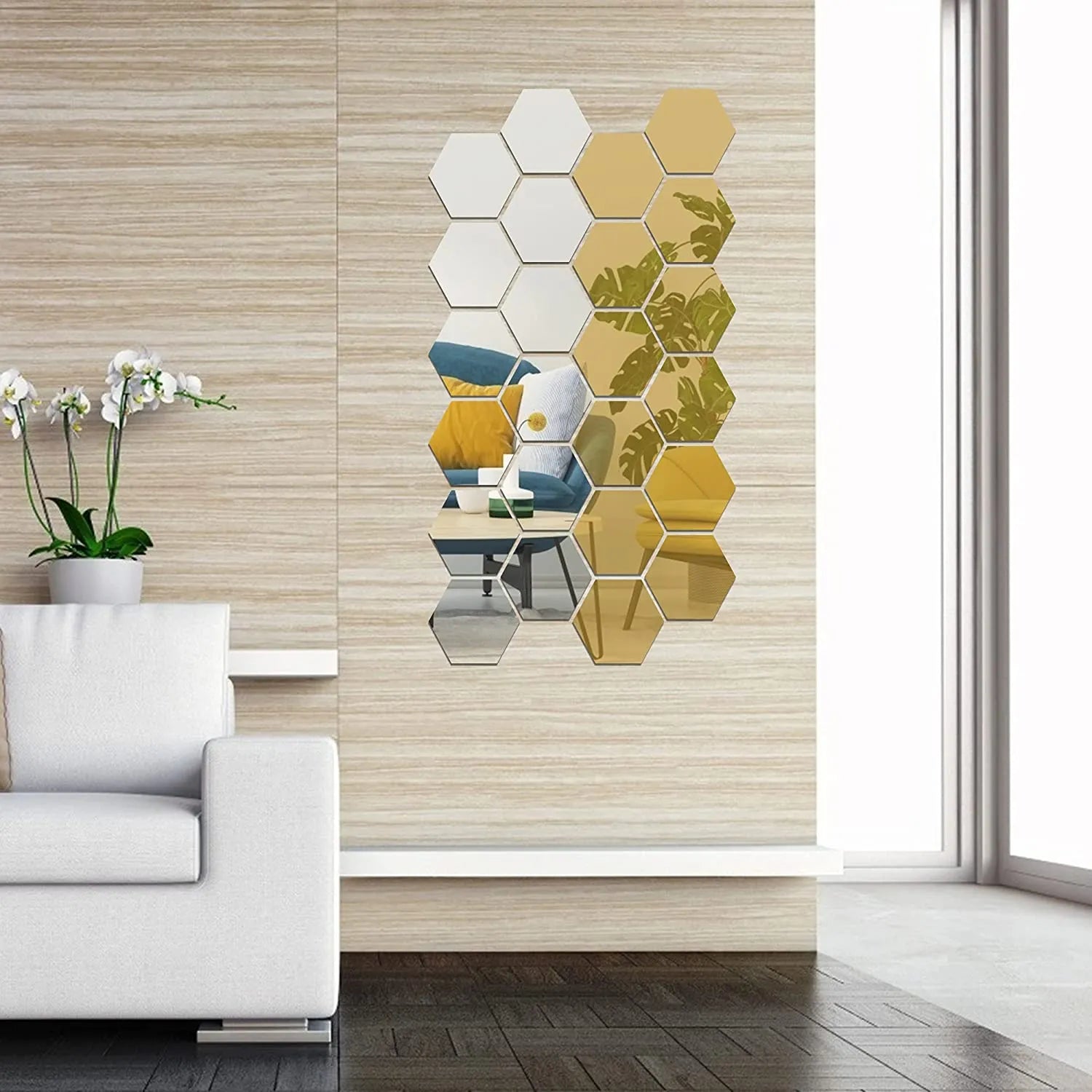 Storazone 6/12Pcs Hexagon Acrylic Mirror Wall Sticker Home Decor DIY Removable Hexagonal Decorative Mirror Decal Art Ornaments For Home