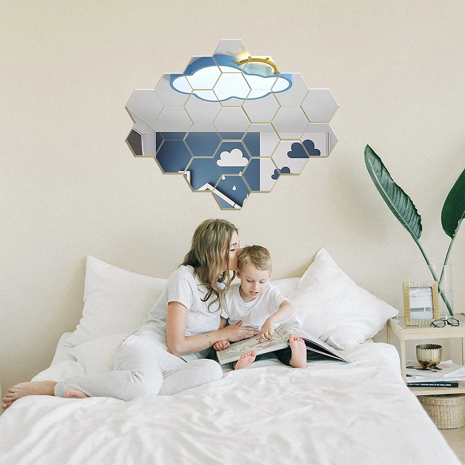 Storazone 6/12Pcs Hexagon Acrylic Mirror Wall Sticker Home Decor DIY Removable Hexagonal Decorative Mirror Decal Art Ornaments For Home
