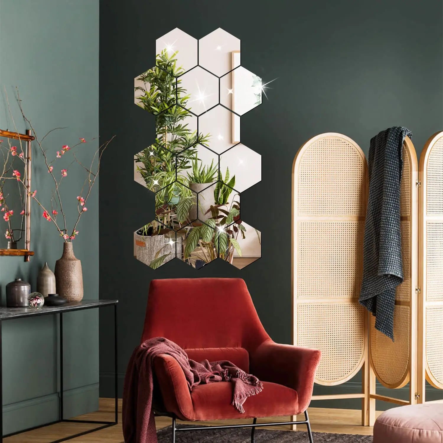 Storazone 6/12Pcs Hexagon Acrylic Mirror Wall Sticker Home Decor DIY Removable Hexagonal Decorative Mirror Decal Art Ornaments For Home