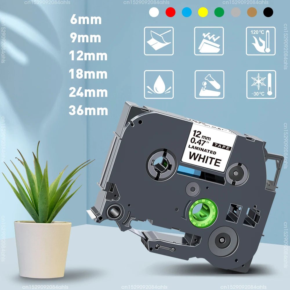 Storazone 6/9/12/18/24/36mm Label Sticker Compatible Brother Label Tape 12mm tz Tape Laminated Tape for Brother P Touch Labeling Machine