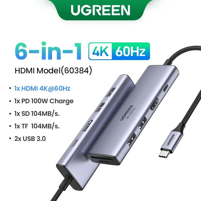 Storazone 6-in-1 HDMI PD Hub / Russian Federation UGREEN USB C HUB 4K60Hz Type C to HDMI2.0 RJ45 PD 100W Adapter For Macbook iPad Pro Air M2 M1 Sumsang PC Accessories USB 3.0 HUB