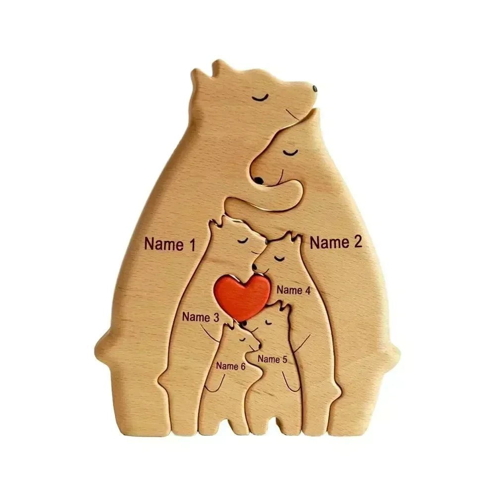 Storazone 6 members Free Engraving Personalized Custom Bear Family Wooden Puzzle Christmas Birthday Gift Family Name Sculpture 2-7 Names Desk Decor