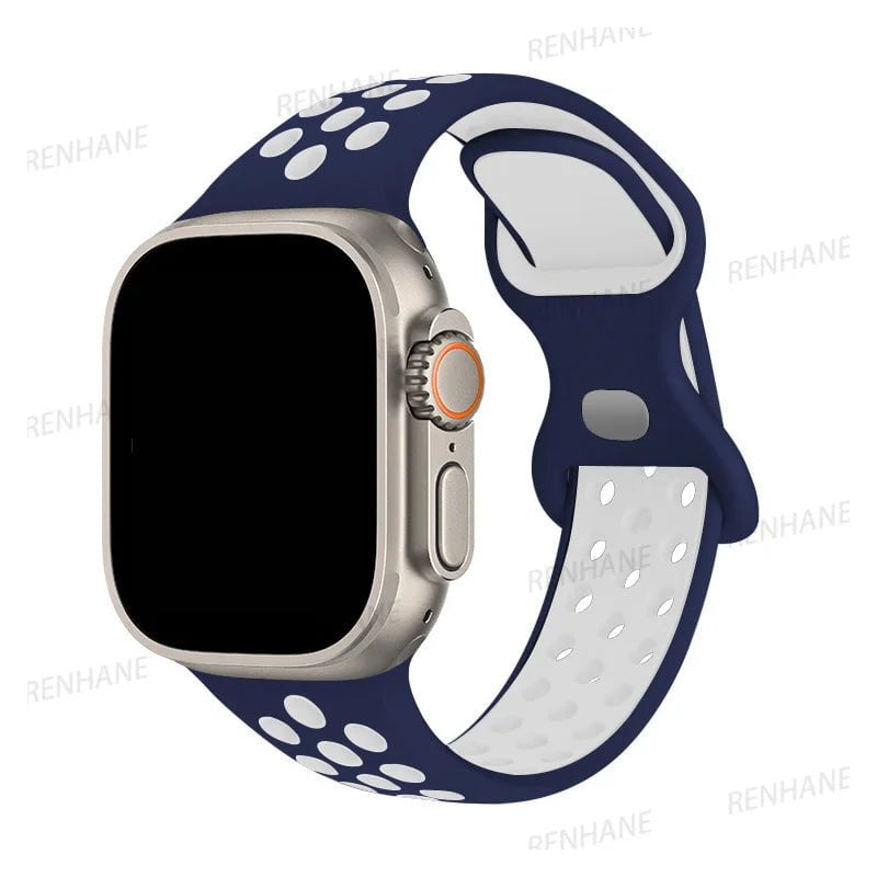 Storazone 6 Mid-Blue White / 38mm 40mm 41mm Silicone Strap For Apple Watch band 8 7 45mm 41mm 49 44mm 42mm 40mm 38mm Breathable Wristband For iWatch series 6 5 4 3 SE Ultra