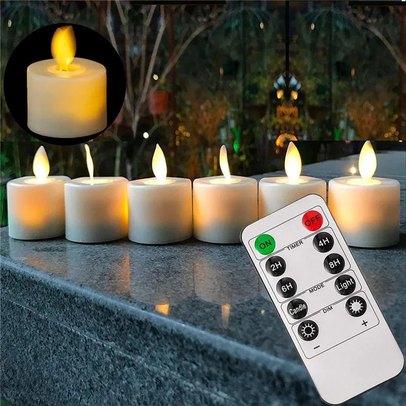 Storazone 6 pieces 4 or 6 Flameless Moving Wick Candles With Remote Control Realistic Christmas Church Wedding Fake Electronic Candle LED Wedding