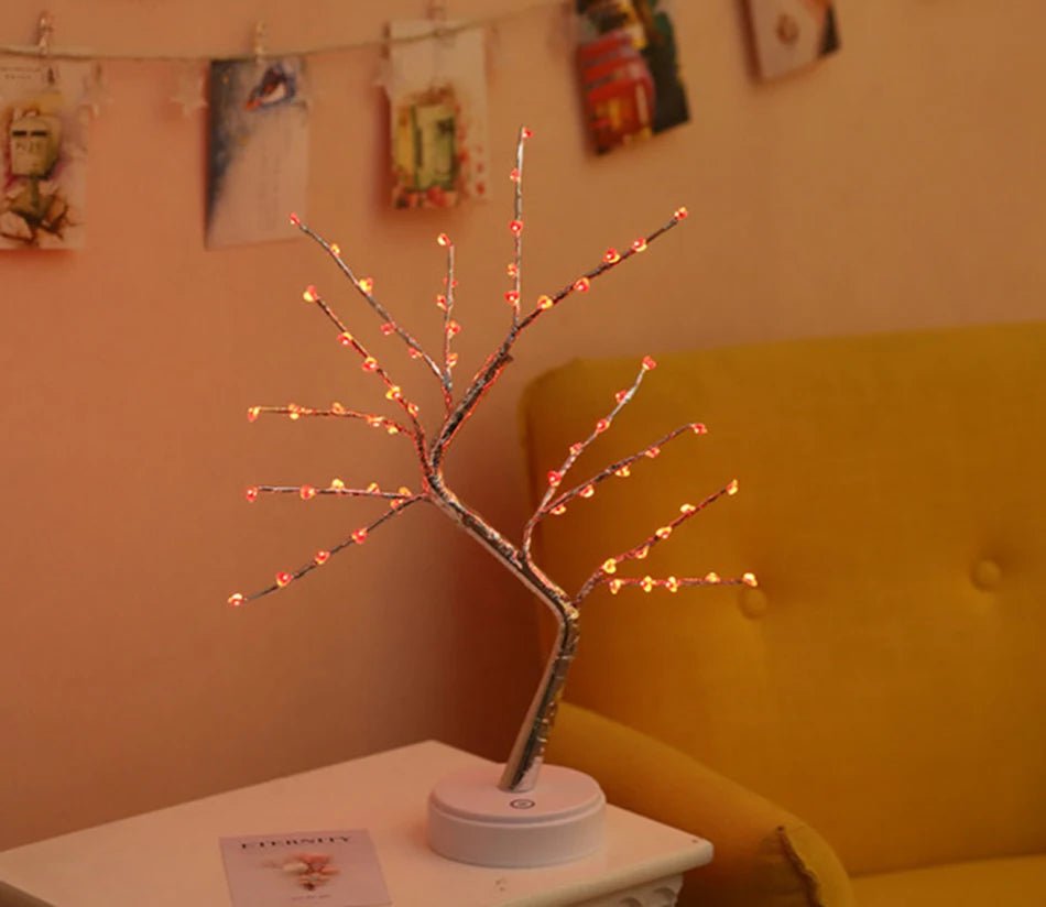 Storazone 60 Leds Red Battery/USB Table Lamp 36/60/72/108 Leds Tree Night Light Touch Copper Wire Lamp Home Party Wedding Indoor Christmas Decoration