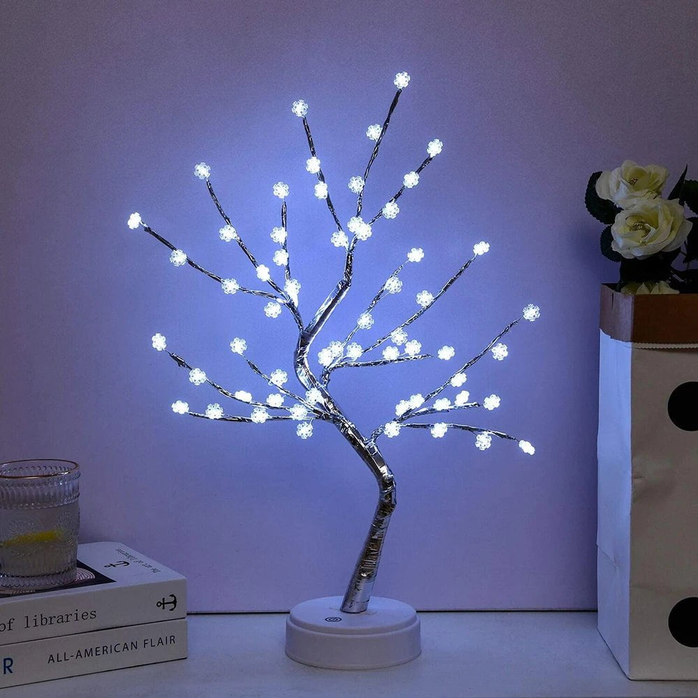 Storazone 60 Leds White Battery/USB Table Lamp 36/60/72/108 Leds Tree Night Light Touch Copper Wire Lamp Home Party Wedding Indoor Christmas Decoration