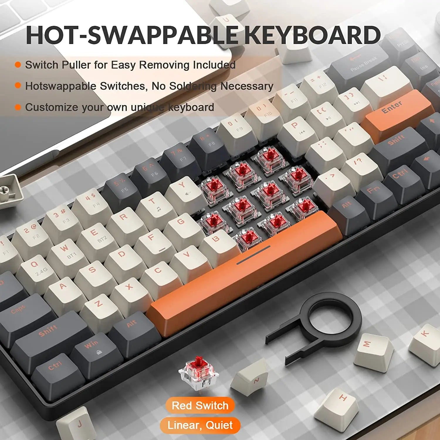 Storazone 60% Wireless Mechanical Keyboard Bluetooth Dual Mode Hot-Swappable Mini 68-Key Red Switch for PC PS4 Xbox iPhone iPad