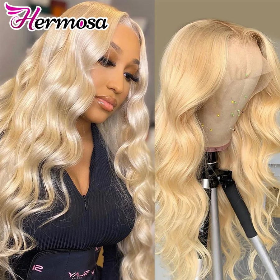 Storazone #613 / 18inches / 150 Density Hermosa 613 Blonde Lace Front Wig 13x4 Transparent Lace Frontal Wig Pre Plucked 28 30 Inch Brazilian Body Wave Human Hair Wigs