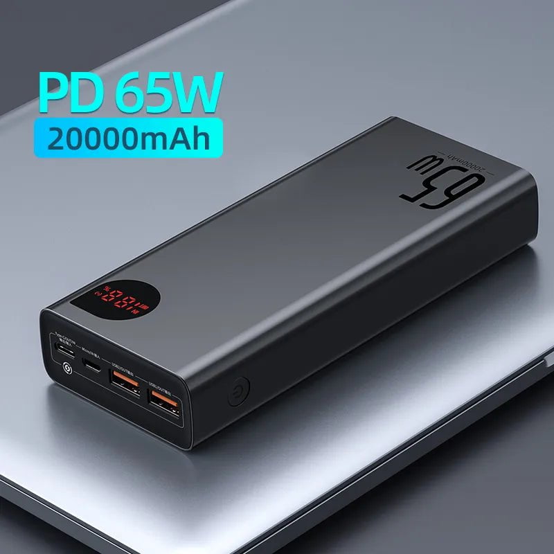 Storazone 65W Powerbank Black / 20000mah / CHINA Baseus 65W Power Bank 20000mAh Portable Charging Powerbank Mobile Phone External Battery PD QC 3.0 Charger 22.5W Poverbank 20000