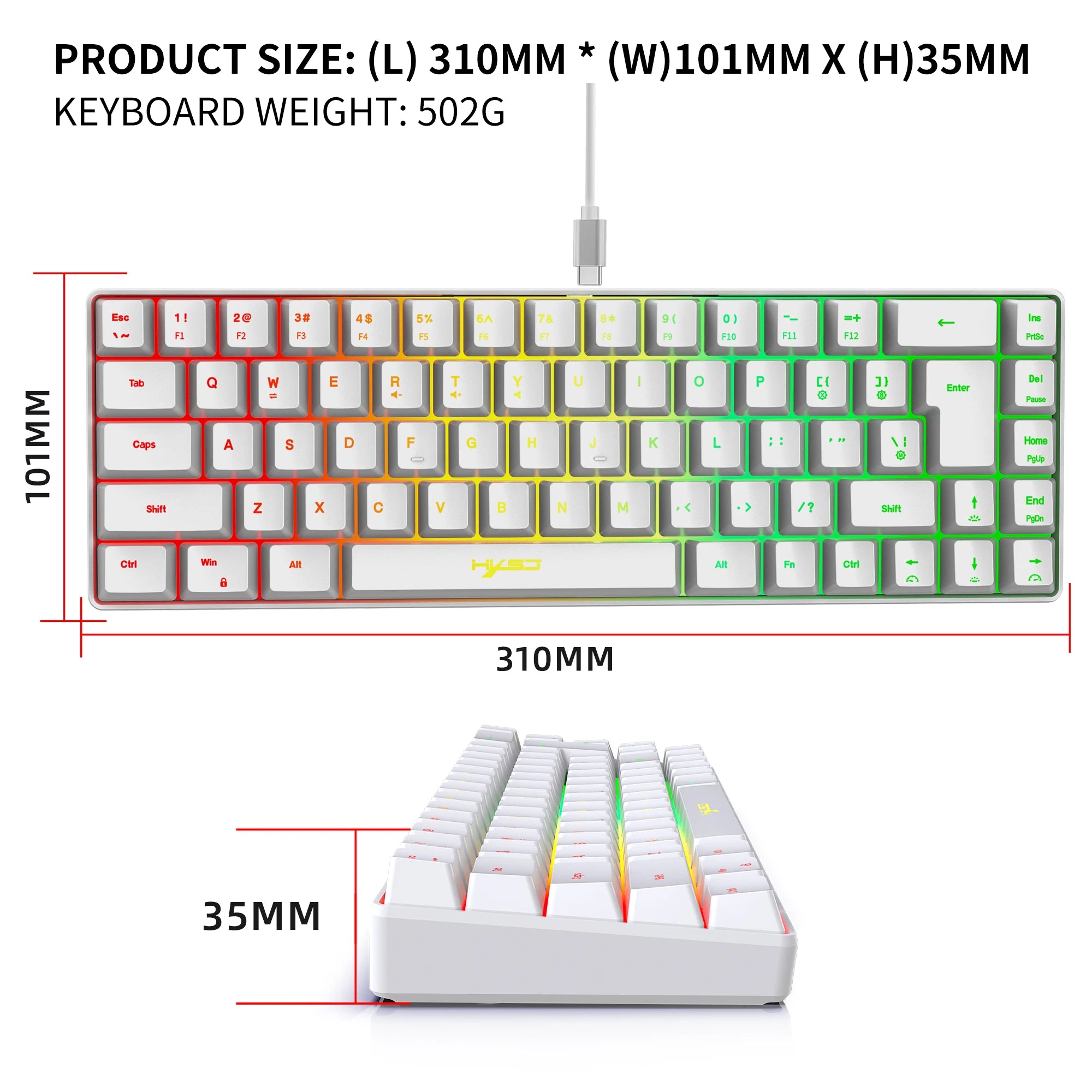 Storazone 68 Keys Gaming Keyboard USB Wired Portable 20 RGB Backlight Keyboard for Windows Laptops Computer