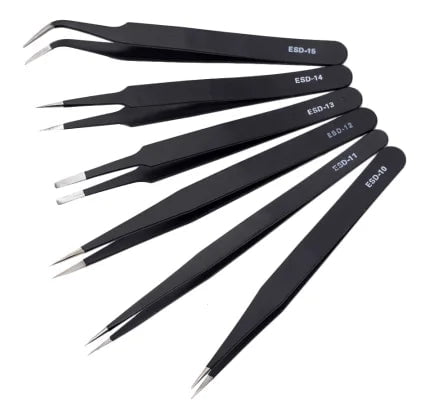 Storazone 6pcs / CHINA 1/6 PCS Anti-static ESD Stainless Steel Tweezers Maintenance Tools Industrial Precision Curved Straight Tweezers Repair Tools