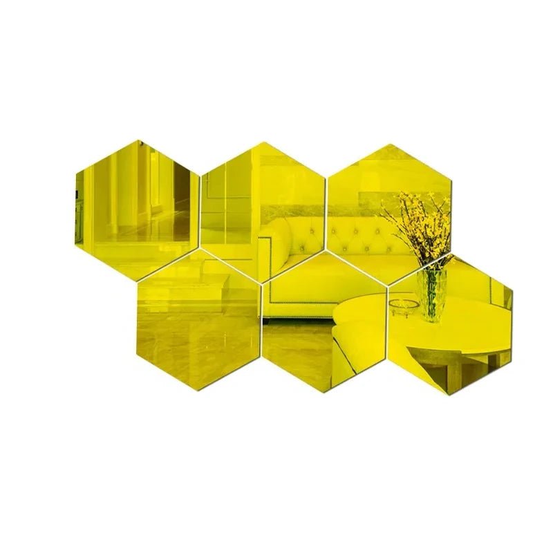 Storazone 6PCS Gold / XS 46x40x23mm 6/12Pcs Hexagon Acrylic Mirror Wall Sticker Home Decor DIY Removable Hexagonal Decorative Mirror Decal Art Ornaments For Home