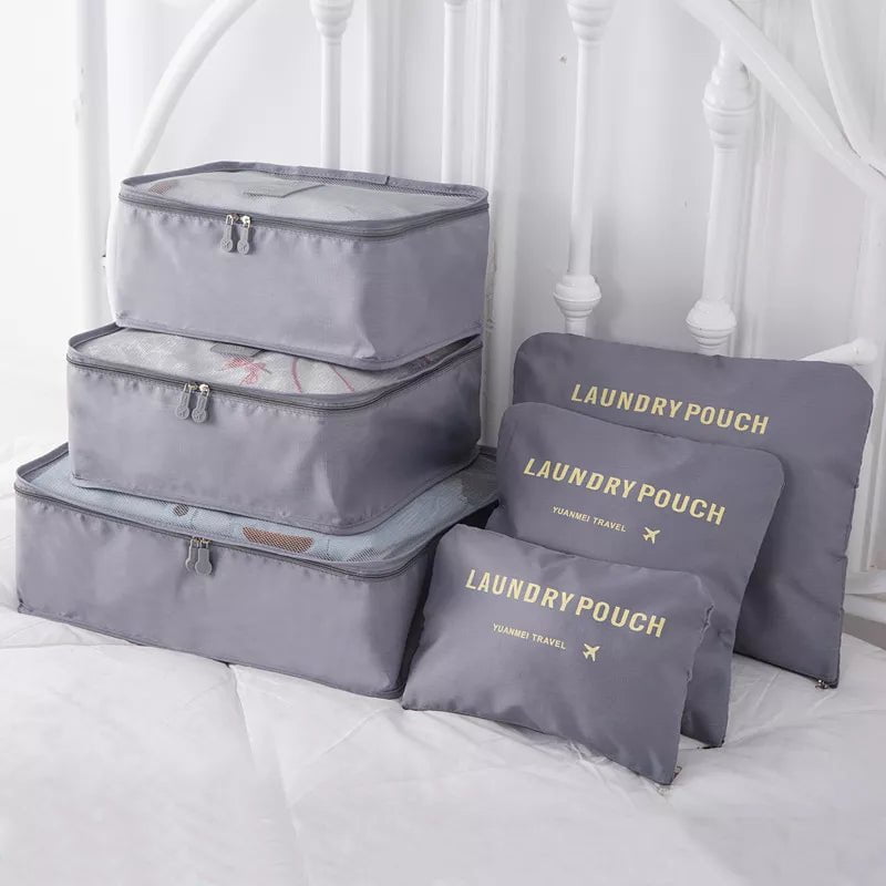 Storazone 6Pcs Gray 6/8 Pcs Set Travel Organizer Storage Bags Suitcase Packing Set Storage Cases Portable Luggage Organizer Clothes Shoe Tidy Pouch