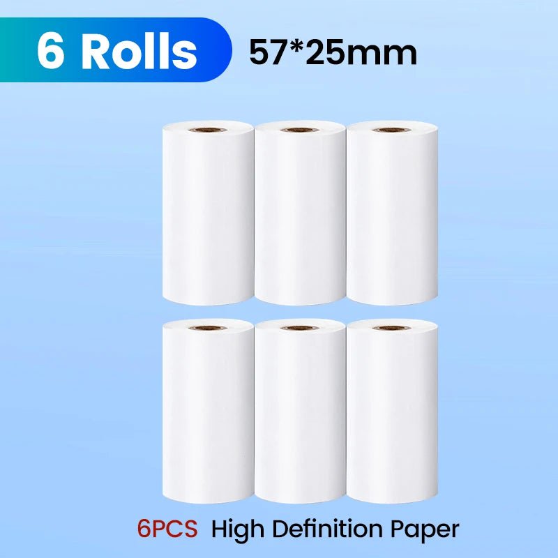 Storazone 6pcs HD Paper Mini Printer Paper Self-adhesive Thermal Papers HD Color Label Printers Wireless Bluetooth Photo Inkless Printing Universal 57mm