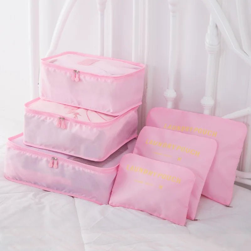 Storazone 6Pcs Pink 6/8 Pcs Set Travel Organizer Storage Bags Suitcase Packing Set Storage Cases Portable Luggage Organizer Clothes Shoe Tidy Pouch