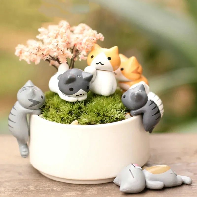 Storazone 6Pcs/Set Cartoon Lucky Cat  Home Garden Bonsai Decorations Miniatures Gift Lovely Micro Landscape Kitten Miniature Craft