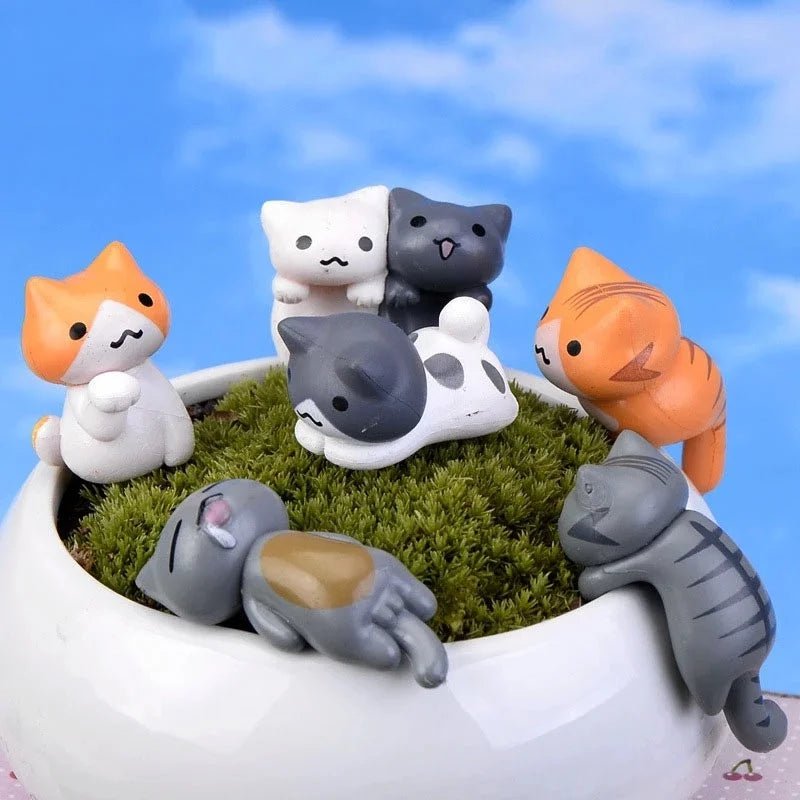 Storazone 6Pcs/Set Cartoon Lucky Cat  Home Garden Bonsai Decorations Miniatures Gift Lovely Micro Landscape Kitten Miniature Craft