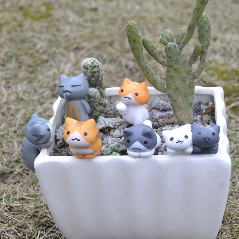 Storazone 6Pcs/Set Cartoon Lucky Cat  Home Garden Bonsai Decorations Miniatures Gift Lovely Micro Landscape Kitten Miniature Craft