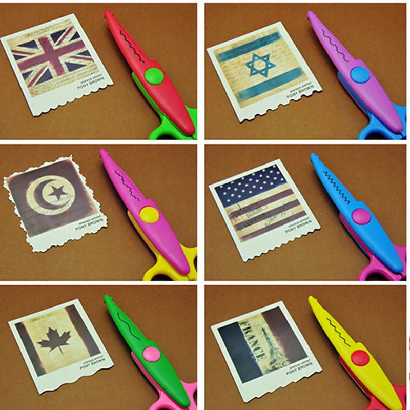 Storazone 6Pcs/Set Children Kids Paper Craft Scissors 6 Cutting Patterns Curved Edges DIY Decorative Scissor For Scrapbook Album Photos
