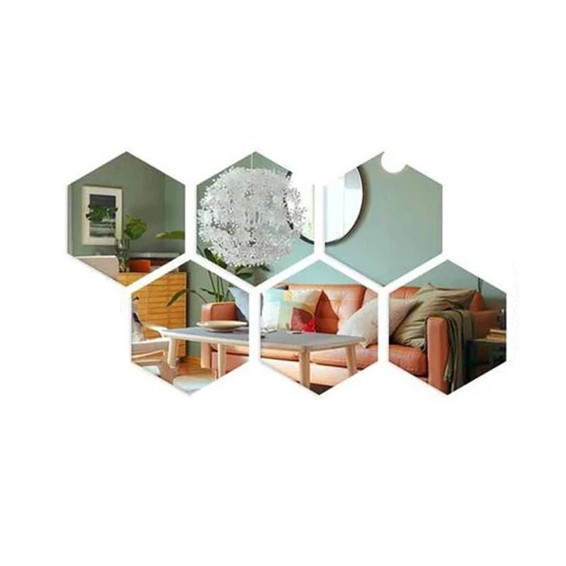 Storazone 6PCS Silver / XS 46x40x23mm 6/12Pcs Hexagon Acrylic Mirror Wall Sticker Home Decor DIY Removable Hexagonal Decorative Mirror Decal Art Ornaments For Home