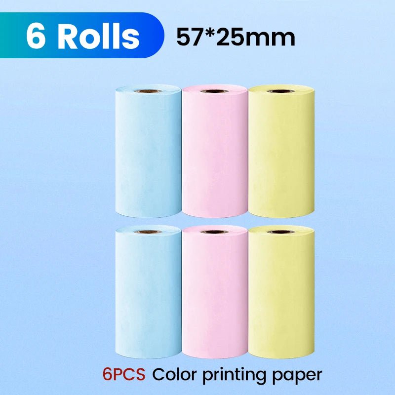 Storazone 6pcs Thermal Color Mini Printer Paper Self-adhesive Thermal Papers HD Color Label Printers Wireless Bluetooth Photo Inkless Printing Universal 57mm