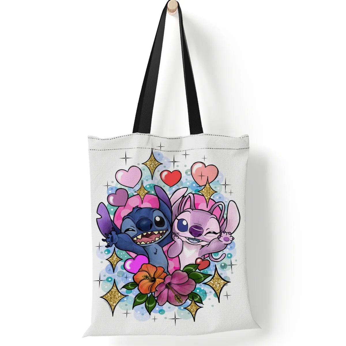 Storazone 7-35x40cm Disney Stitch Tote Bags Anime Lilo and Stitch Women's Canvas Handbags 35x40cm Large Capacity Shopping Bags Girls Gifts