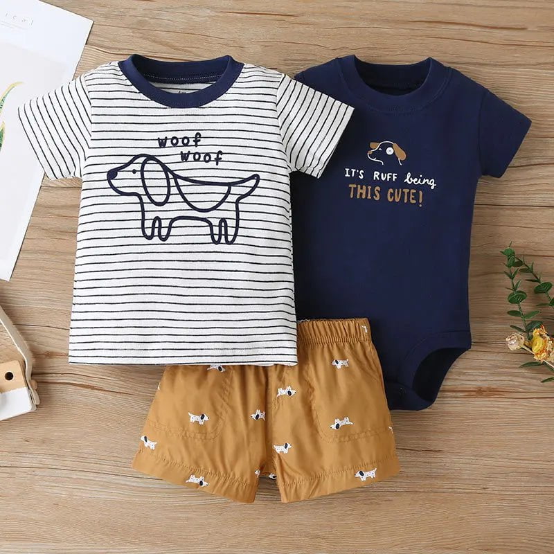 Storazone 7 / 6M Newborn Baby Boys Clothes Set 2023 Summer Cotton Short Sleeve Tops+Romper+Shorts 3Pcs sets Infant Baby Boy Girl Clothing Outfits