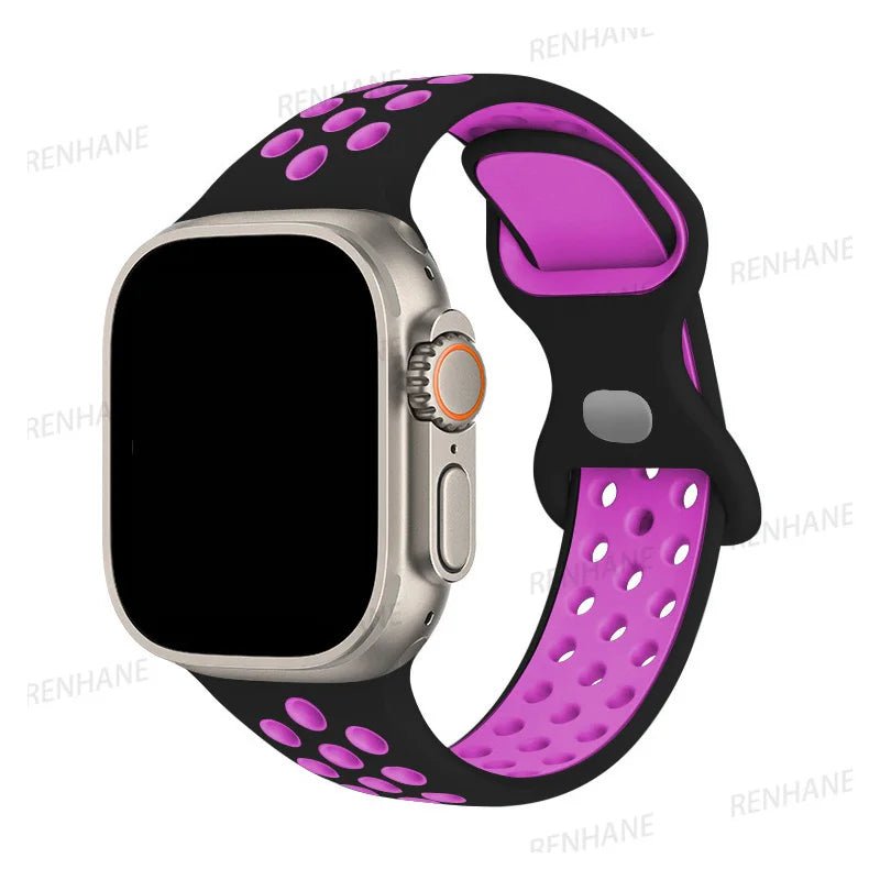 Storazone 7 Black Purple / 38mm 40mm 41mm Silicone Strap For Apple Watch band 8 7 45mm 41mm 49 44mm 42mm 40mm 38mm Breathable Wristband For iWatch series 6 5 4 3 SE Ultra