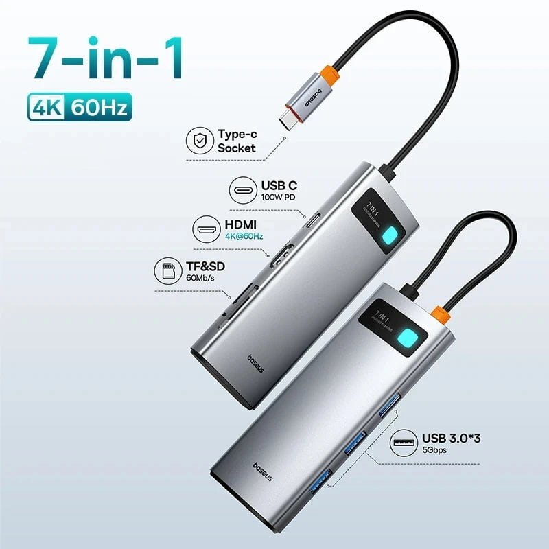 Storazone 7 in 1 60Hz USB 3.0 / Russian Federation Baseus 10Gbps USB C Hub Type C to HDMI-compatible USB Adapter Ethernet Port Docking Station for MacBook  Air M1 M2 USB Splitter