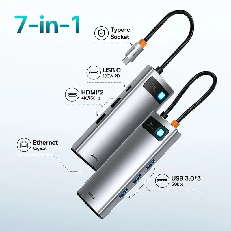 Storazone 7 in 1 Dual 30Hz / Russian Federation Baseus 10Gbps USB C Hub Type C to HDMI-compatible USB Adapter Ethernet Port Docking Station for MacBook  Air M1 M2 USB Splitter