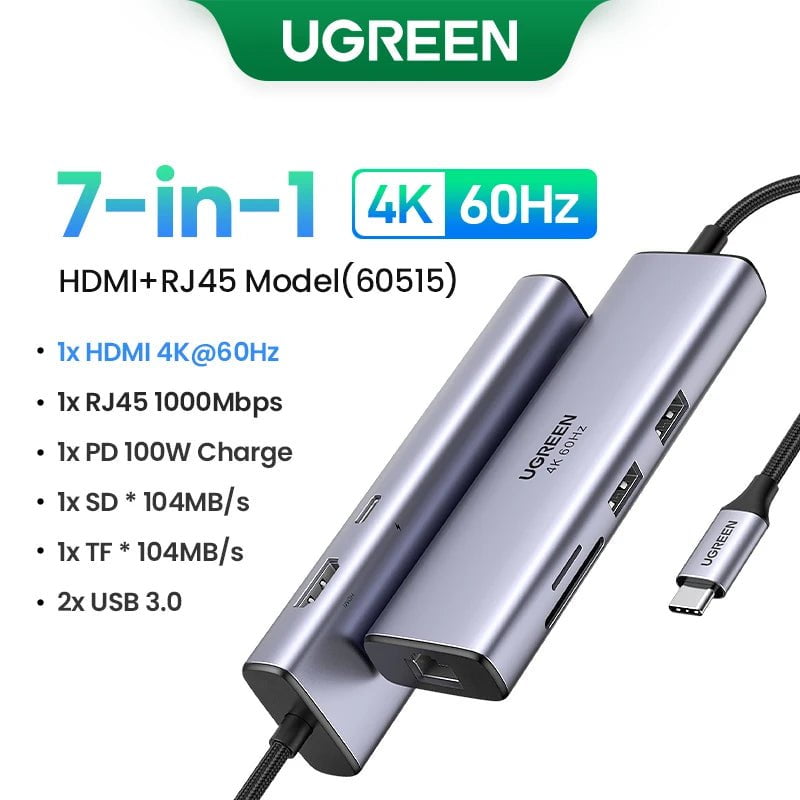 Storazone 7-in-1 HDMI RJ45 Hub / Russian Federation UGREEN USB C HUB 4K60Hz Type C to HDMI2.0 RJ45 PD 100W Adapter For Macbook iPad Pro Air M2 M1 Sumsang PC Accessories USB 3.0 HUB