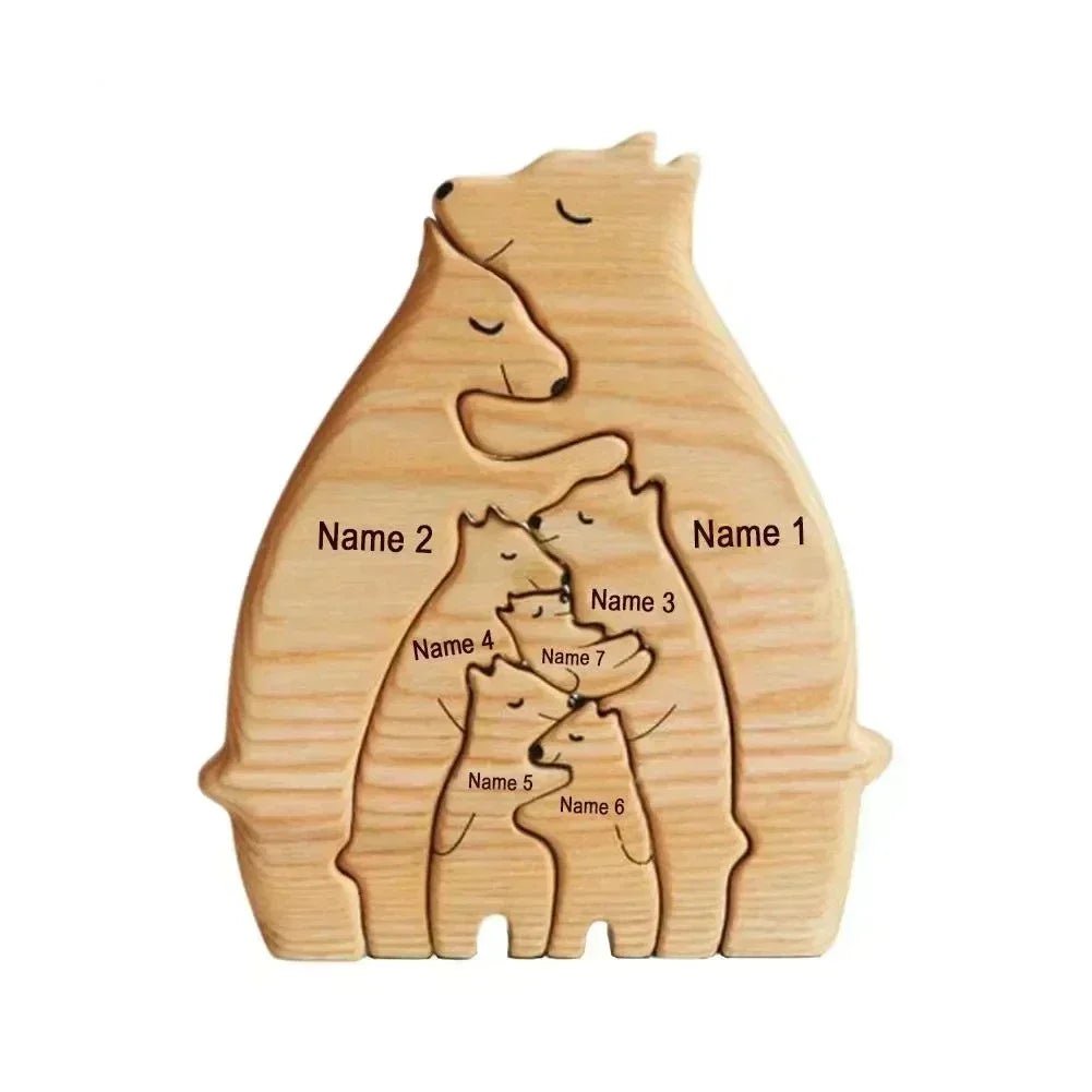 Storazone 7 members Free Engraving Personalized Custom Bear Family Wooden Puzzle Christmas Birthday Gift Family Name Sculpture 2-7 Names Desk Decor