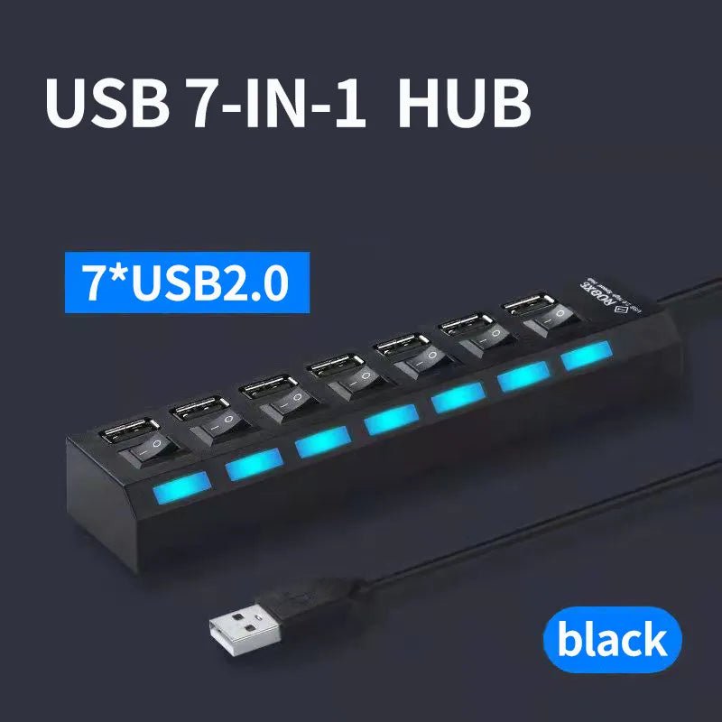 Storazone 7 ports black OLAF USB HUB 2.0 4/7 Port Multiple Expander USB 2.0 Hub with Switch Multi USB Splitter Hub Use Power Adapter Computer Accessorie