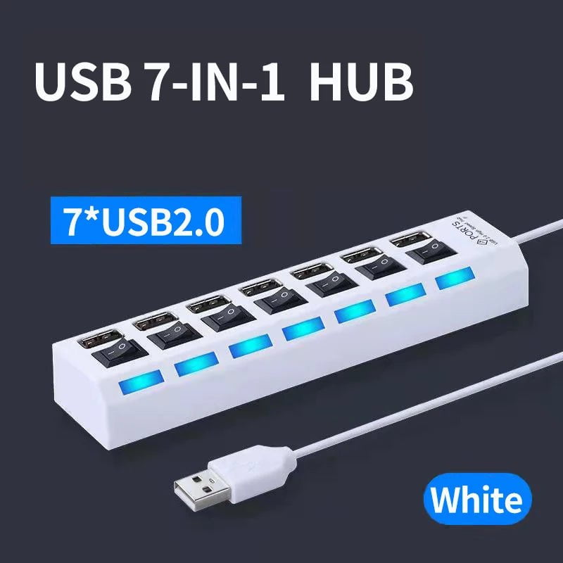 Storazone 7 ports white OLAF USB HUB 2.0 4/7 Port Multiple Expander USB 2.0 Hub with Switch Multi USB Splitter Hub Use Power Adapter Computer Accessorie