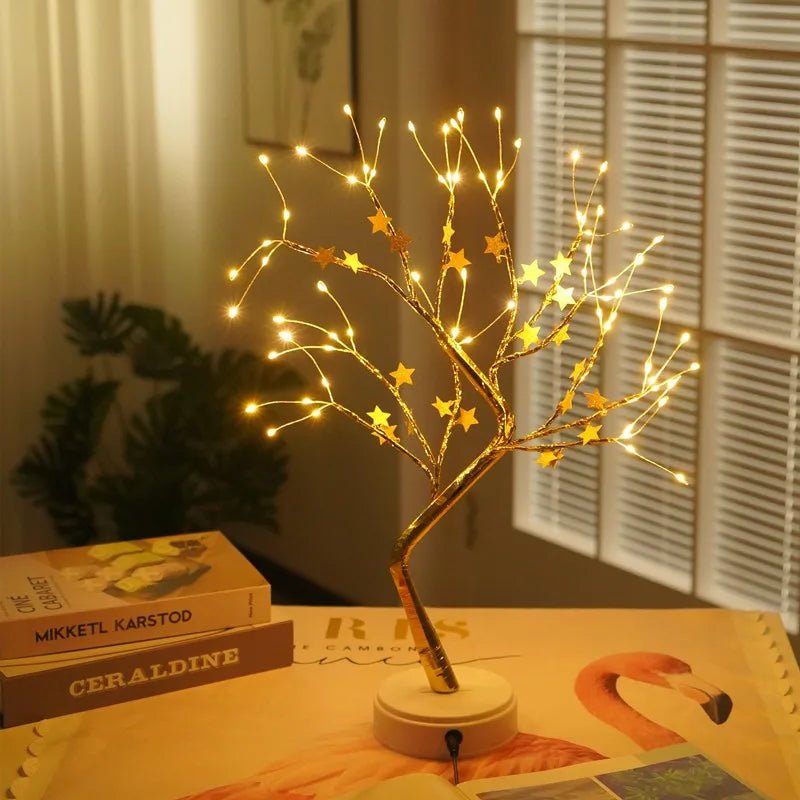 Storazone 72 Leds Warm White 1 Battery/USB Table Lamp 36/60/72/108 Leds Tree Night Light Touch Copper Wire Lamp Home Party Wedding Indoor Christmas Decoration