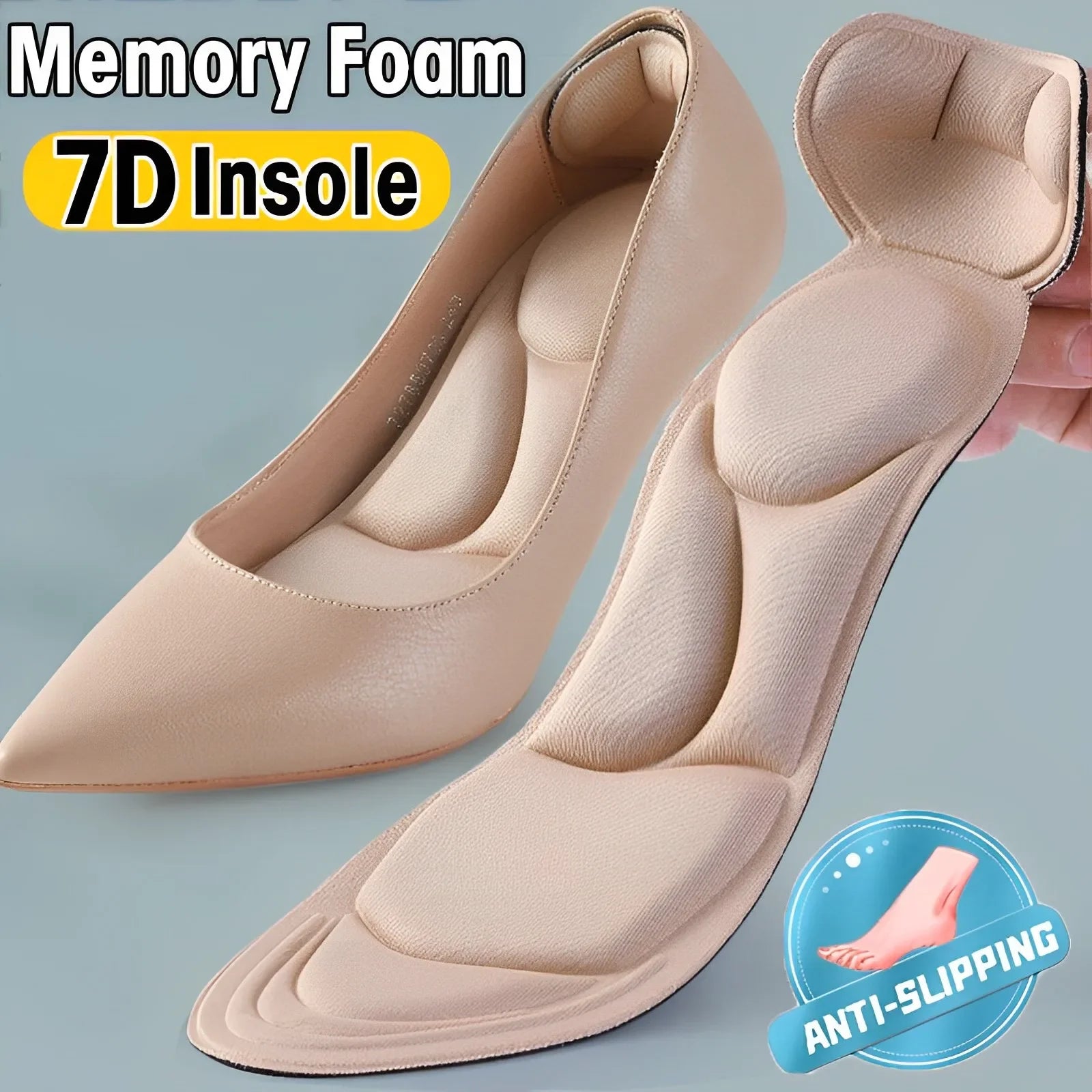 Storazone 7D Soft Memory Foam Insole Pad Inserts Heel Post Back Breathable Anti-slip for Women High Heel Shoe Shoe Arch Support Insoles