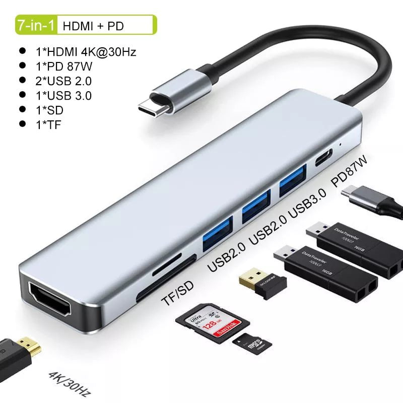 Storazone 7in1 HDMI PD USB C HUB Type C Splitter To HDMI 4K Thunderbolt 3 Docking Station Laptop Adapter With PD SD TF RJ45 For Macbook Air M1 iPad Pro
