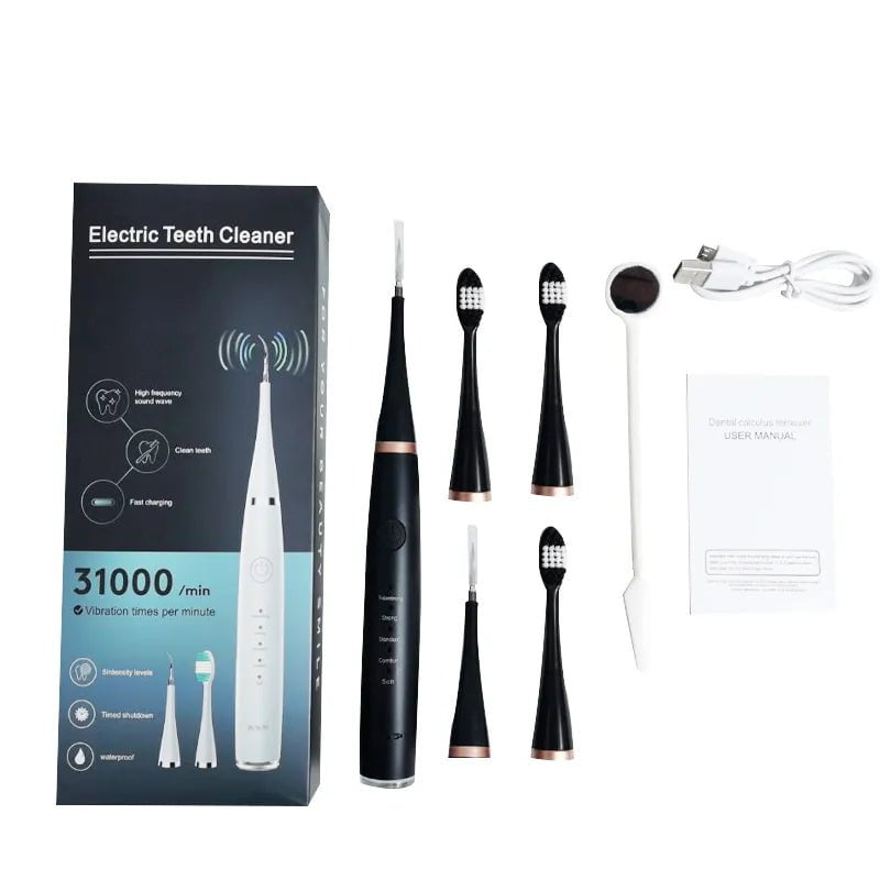 Storazone 7pcs Black Electric Ultrasonic Dental Calculus Remover Teeth Cleaner Dental Cleaning Teeth Whitening Scaler Dental Tartar Remover Oral Care