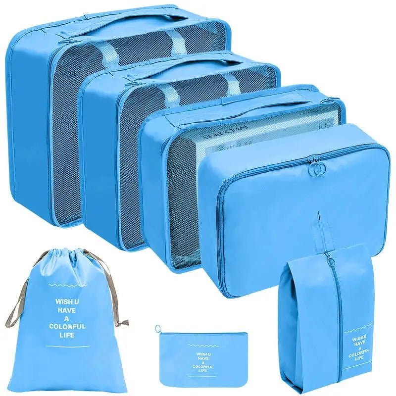 Storazone 7pcs blue 7/8/9/10 Pcs Set Travel Organizer Storage Bags Suitcase Packing Cubes Set Cases Portable Luggage Clothes Shoe Tidy Pouch Folding