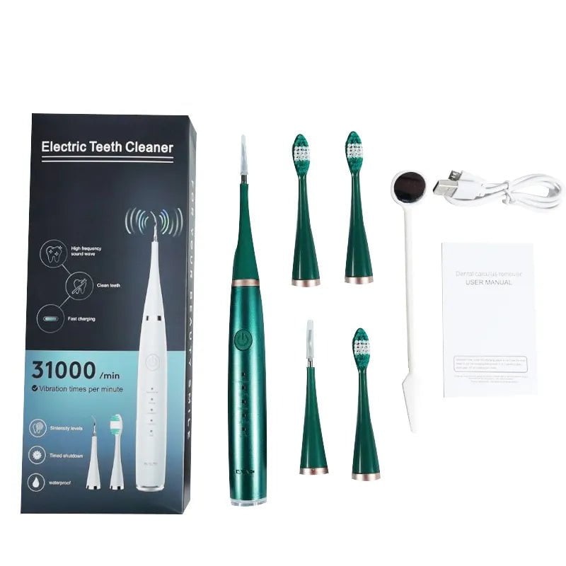 Storazone 7pcs Green Electric Ultrasonic Dental Calculus Remover Teeth Cleaner Dental Cleaning Teeth Whitening Scaler Dental Tartar Remover Oral Care