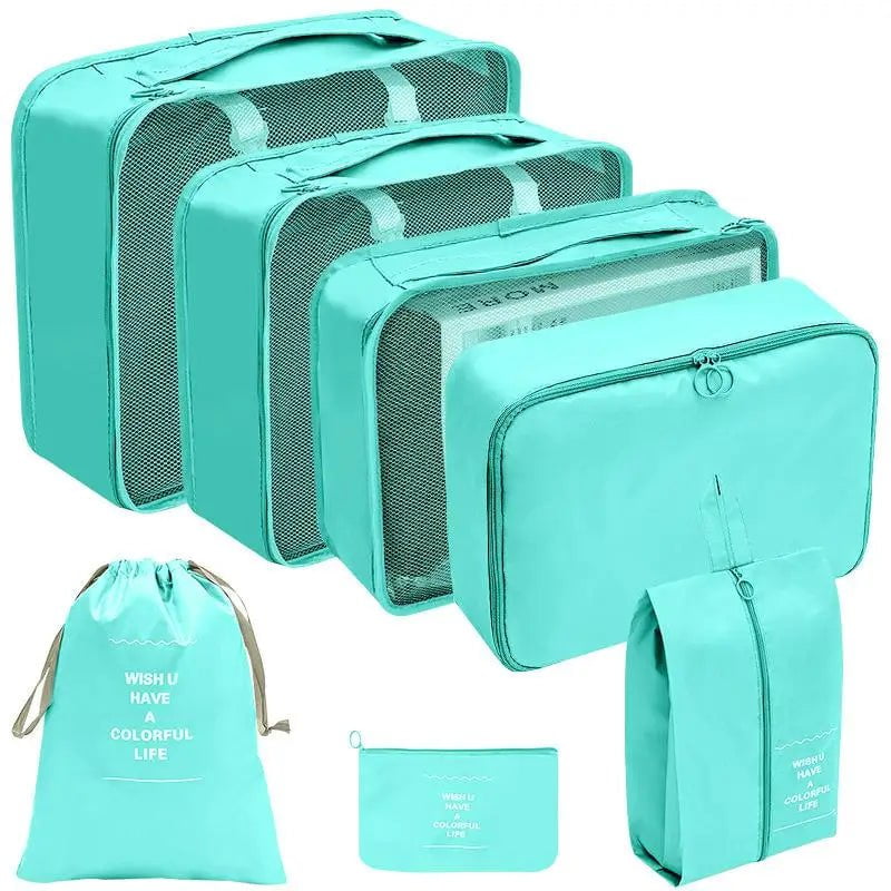 Storazone 7pcs light blue 7/8/9/10 Pcs Set Travel Organizer Storage Bags Suitcase Packing Cubes Set Cases Portable Luggage Clothes Shoe Tidy Pouch Folding