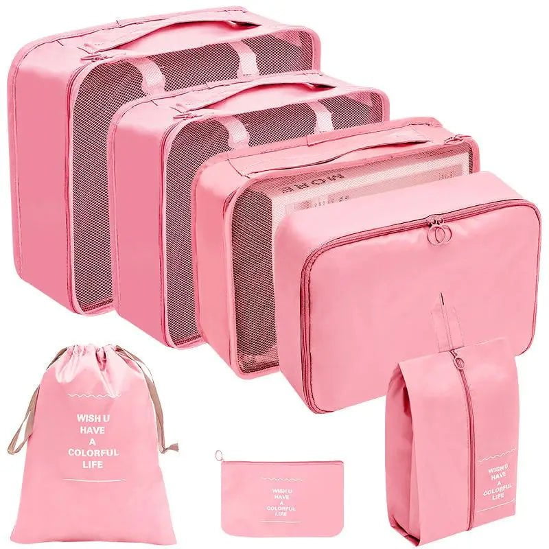 Storazone 7pcs pink 7/8/9/10 Pcs Set Travel Organizer Storage Bags Suitcase Packing Cubes Set Cases Portable Luggage Clothes Shoe Tidy Pouch Folding