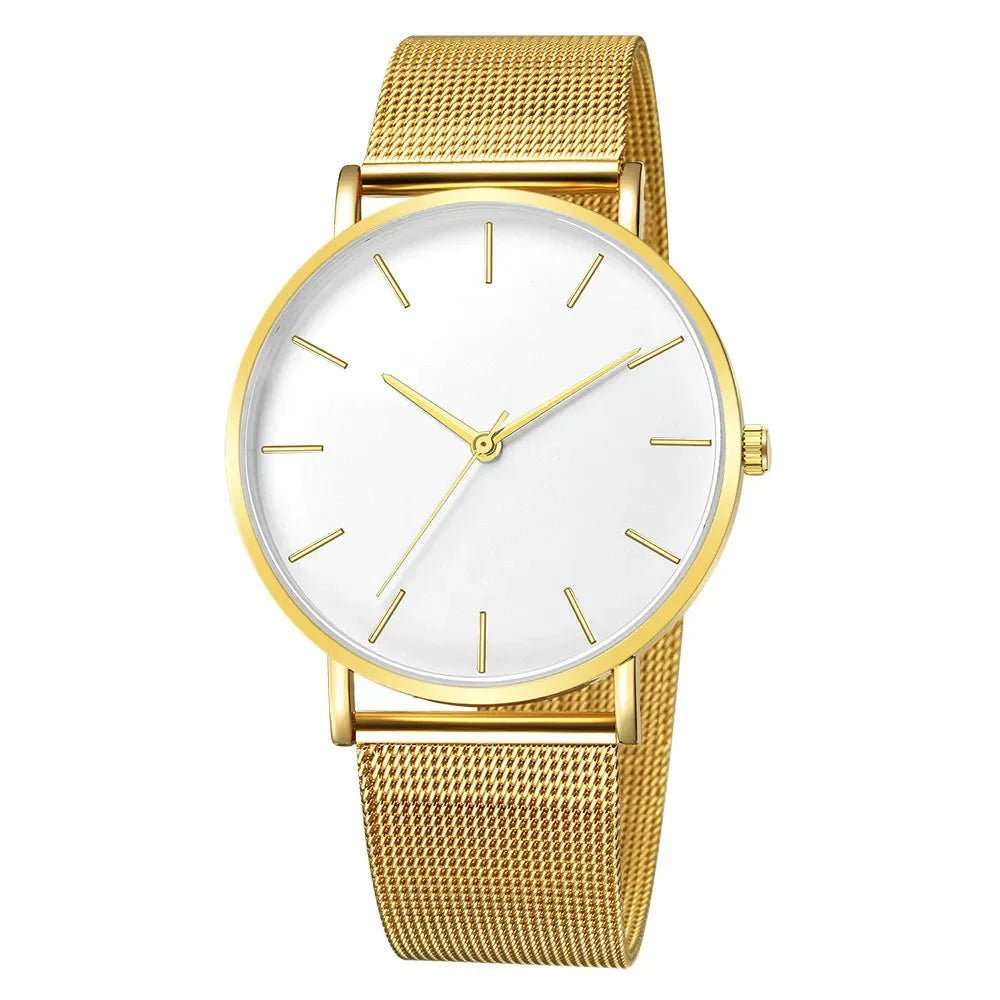 Storazone 8-Gold-White Leisure Simple Women Watch 2024 Vintage Mesh Belt Ultra-thin Fashion Relojes Para Mujer Luxury Man Wrist Watches