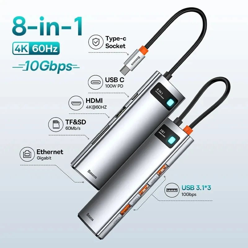 Storazone 8 in 1 60Hz USB 3.1 / Russian Federation Baseus 10Gbps USB C Hub Type C to HDMI-compatible USB Adapter Ethernet Port Docking Station for MacBook  Air M1 M2 USB Splitter