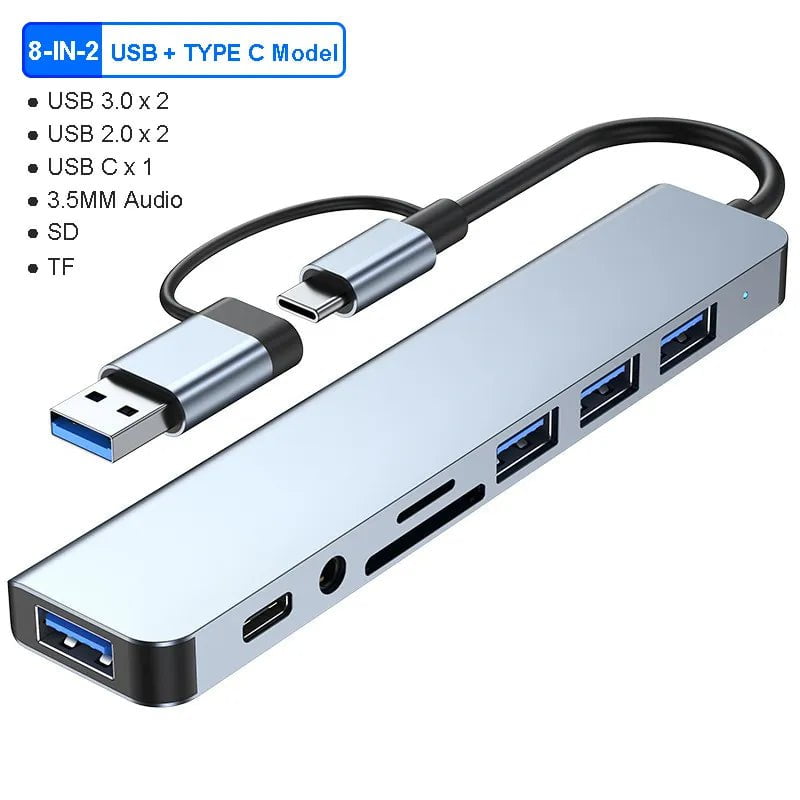 Storazone 8-IN-2 / CHINA 8-IN-2 USB HUB 3.0 USB C HUB Dock Station 5Gbps High Speed Transmission USB Splitter Type C to USB OTG Adapter For Macbook Pro