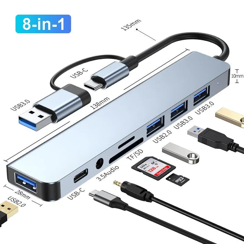 Storazone 8-IN-2 USB HUB 3.0 USB C HUB Dock Station 5Gbps High Speed Transmission USB Splitter Type C to USB OTG Adapter For Macbook Pro