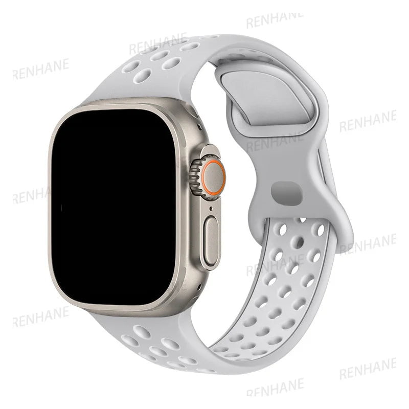 Storazone 8 Light Grey White / 38mm 40mm 41mm Silicone Strap For Apple Watch band 8 7 45mm 41mm 49 44mm 42mm 40mm 38mm Breathable Wristband For iWatch series 6 5 4 3 SE Ultra