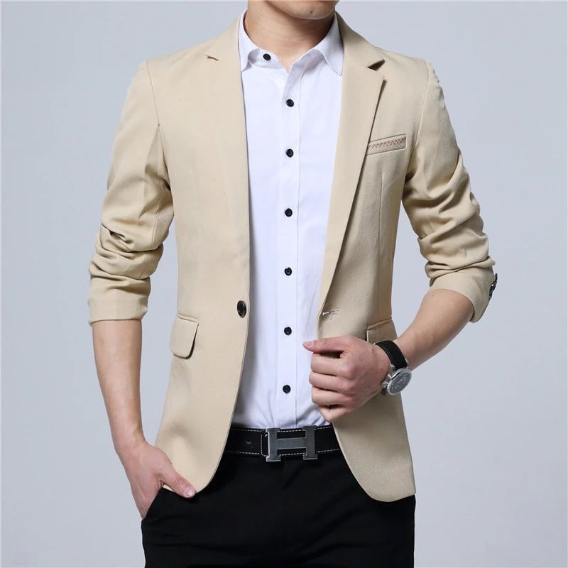 Storazone 8502 khaki / L 2021 Spring Autumn New Men Blazer Fashion Slim casual blazer for Men Brand Mens suit Designer jacket outerwear men 3 colors